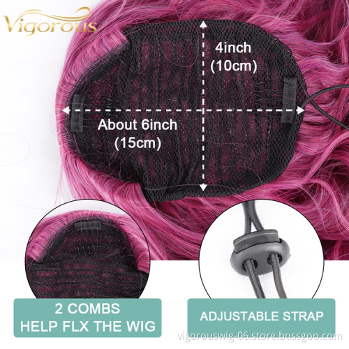 Vigorous Curly Accessories Wrap Around Drawstring Synthetic Wavy Clip On Long Magic Paste Ponytail Hair Extensions